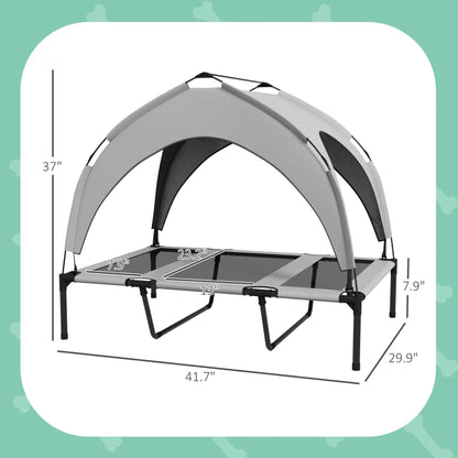 Elevated Cooling Dog Cot with Canopy – Breathable Mesh Bed for Large Dogs up to 66 lbs, Light Gray – view 2