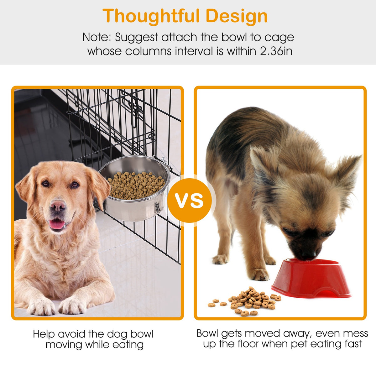 Stainless Steel Crate Dog Bowl with Clamp Holder, Hanging Cage Food and Water Bowl, Medium – view 6