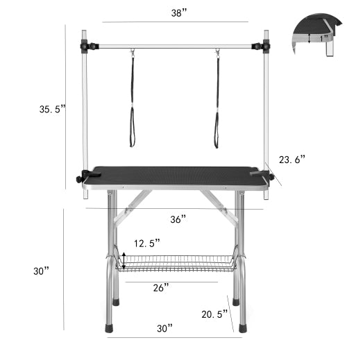 36-Inch Foldable Dog Grooming Table – Stainless Steel Legs, Adjustable Arm &amp; 2 Loops, Black – view 6