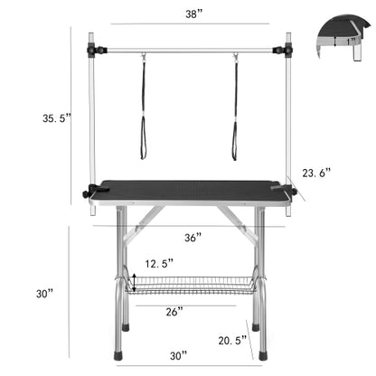 36-Inch Foldable Dog Grooming Table – Stainless Steel Legs, Adjustable Arm &amp; 2 Loops, Black – view 6