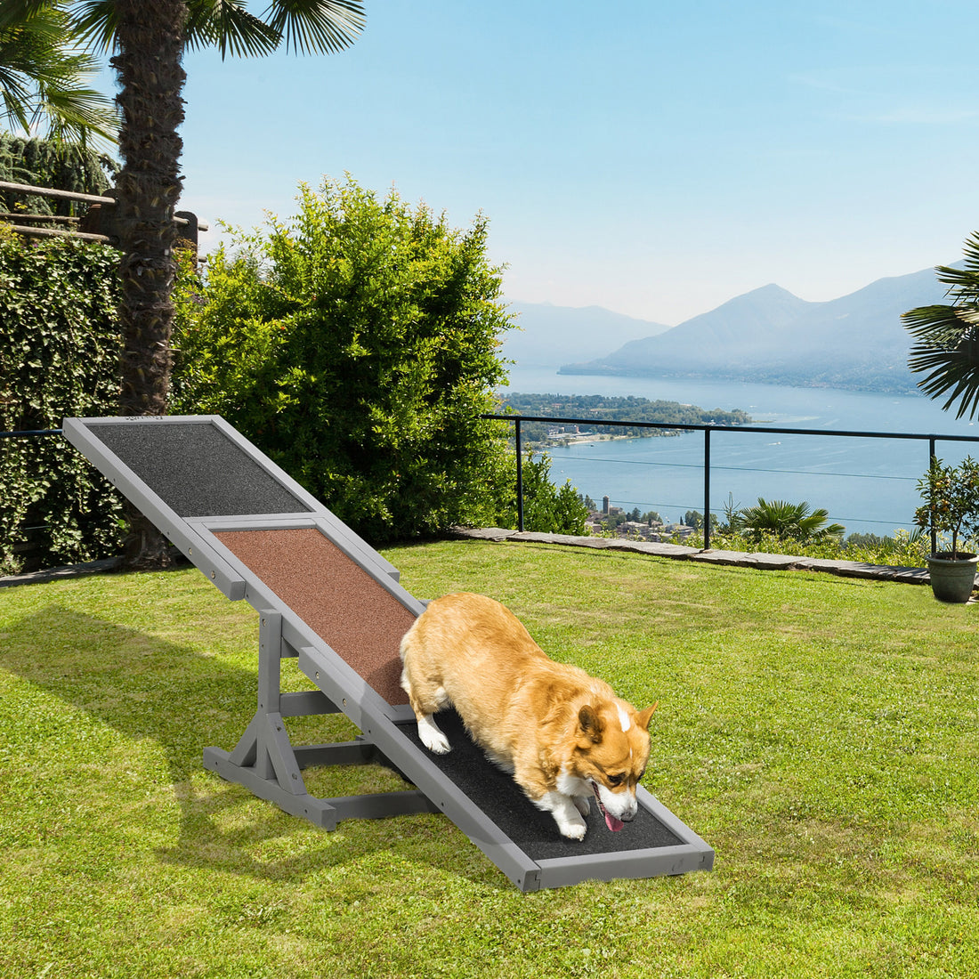 Wooden Dog Agility Seesaw – Anti-Slip Fir Wood Balance Board for Training, 71 in, Gray