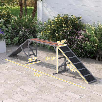 Wooden Dog Agility Ramp with Safety Bars and Anti-Slip Surface, 35° Slope, Gray – view 6