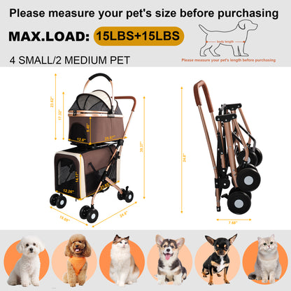 3-in-1 Double Pet Stroller – 2-Level Convertible Dog &amp; Cat Stroller with Detachable Carrier &amp; Tote – view 9