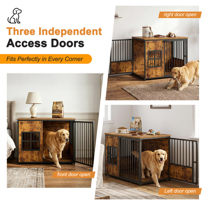Wooden Dog Crate Furniture with Storage Top – Large Indoor Kennel, Antique Brown – view 10