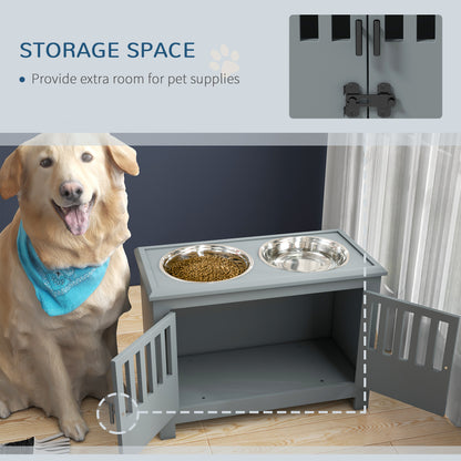 Raised Dog Feeding Station with 37L Storage Cabinet &amp; 2 Stainless Steel Bowls, Gray – view 5
