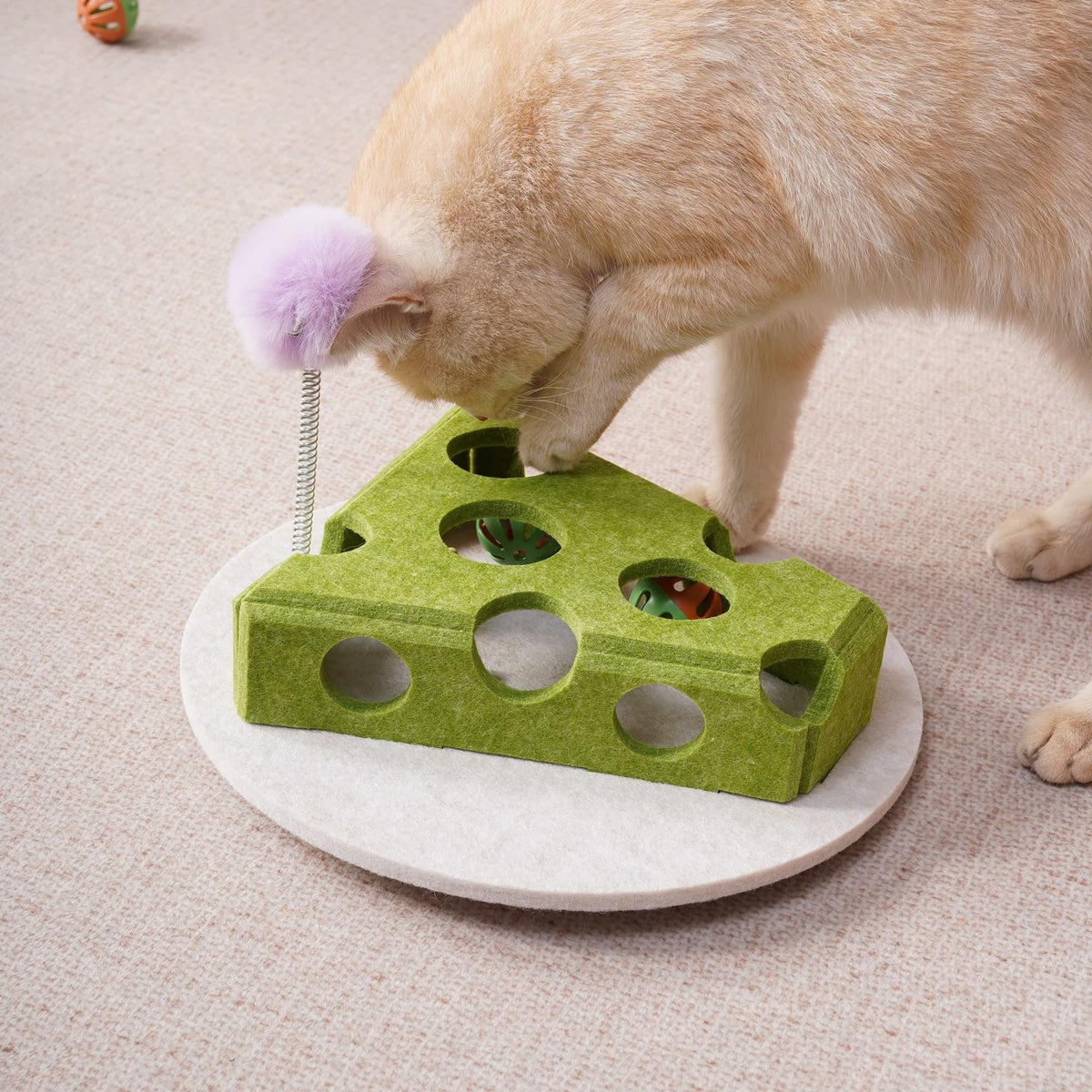 Felt Cat Puzzle Toy Box with Balls, Spring Wand and Suction Cup Base for Hiding Treats – view 5