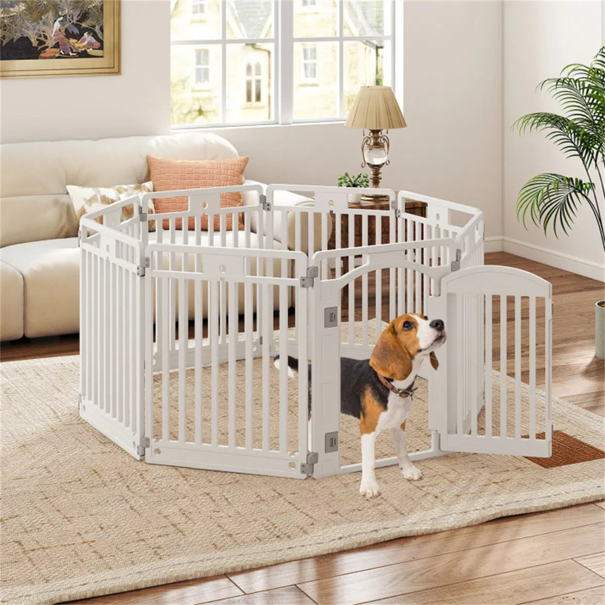 8-Panel Plastic Dog Playpen – White, 50 x 50 x 32 in, Lockable Door, Multiple Shapes – view 2