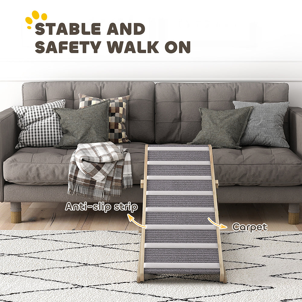 Foldable Wooden Dog Ramp for Couch, Bed or Car with 4 Height Settings and Carpet Surface – view 9
