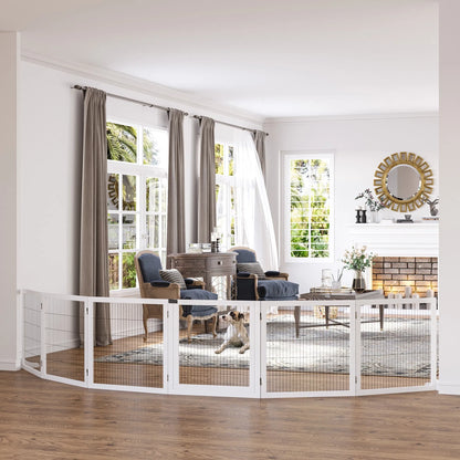 6-Panel Foldable Wooden Pet Gate &amp; Playpen – White, 27.6 in High