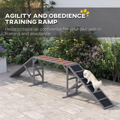 Dog Agility Walk Ramp with Safety Bars – Non-Slip Fir Wood Training Ramp, 35° Slope, Gray – view 4