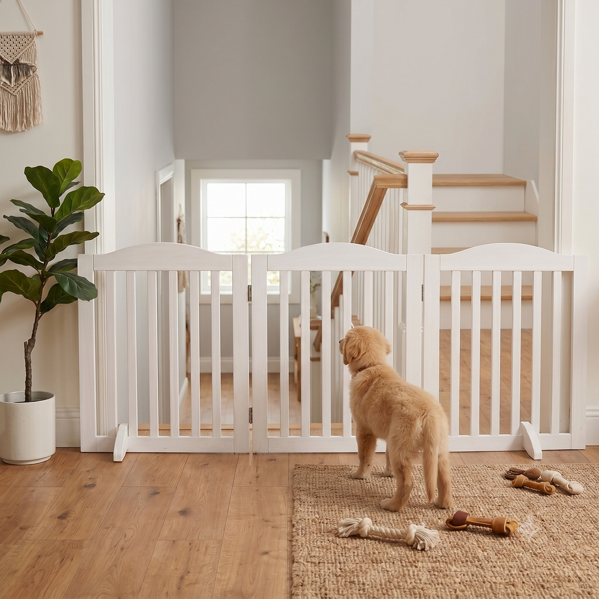 Freestanding Foldable Wooden Dog Gate – 3 Panels, 24 in Tall, White – view 8