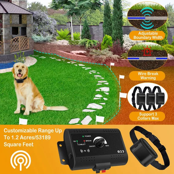 Electric Dog Fence System – In-Ground Boundary with 2 Receiver Collars, Beep &amp; Static Modes, Up to 1.2 Acres