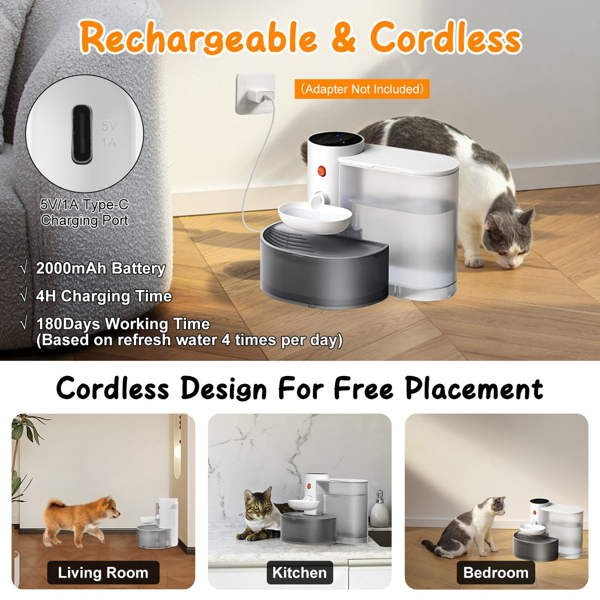 Cordless Smart Pet Water Fountain 3 L – Self-Refill, Touch Control, 3 Volumes &amp; 3 Timers – view 3