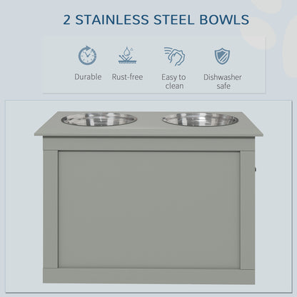 Raised Dog Feeder with Hidden Storage, Side Handles and 2 Stainless Steel Bowls for Large Dogs, Gray – view 5