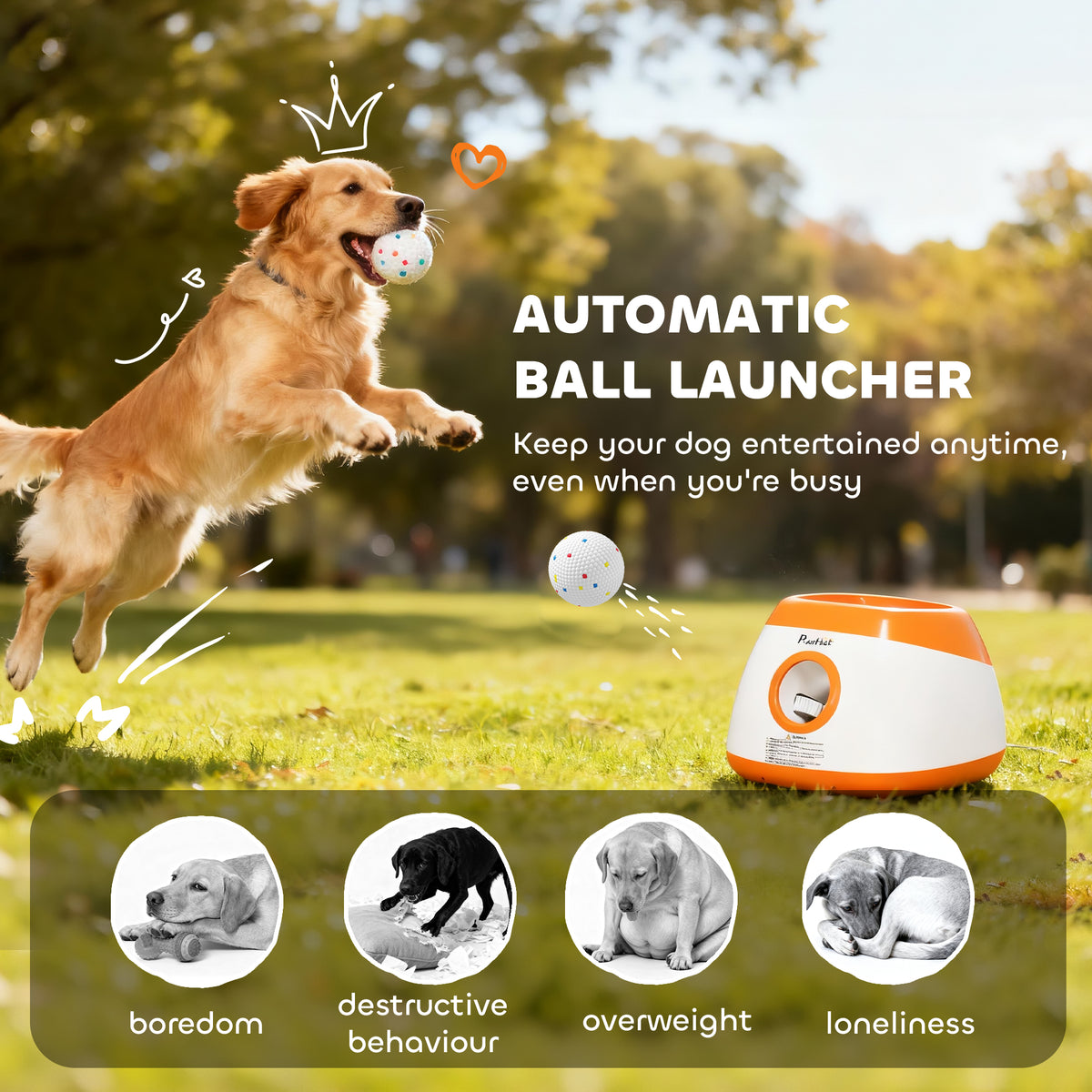 Automatic Dog Ball Launcher with Remote Control, 26–79 ft Range and 6 Balls, Orange – view 4
