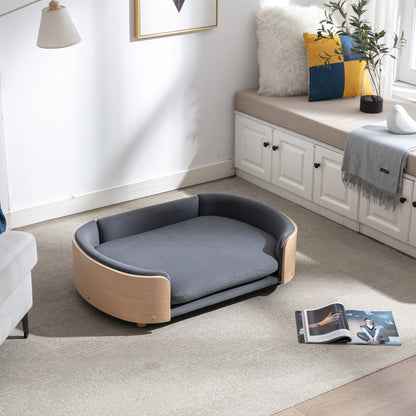 Scandinavian Elevated Dog Sofa Bed – Solid Wood Legs, Bent Wood Back, Velvet Cushion, Dark Gray – view 3