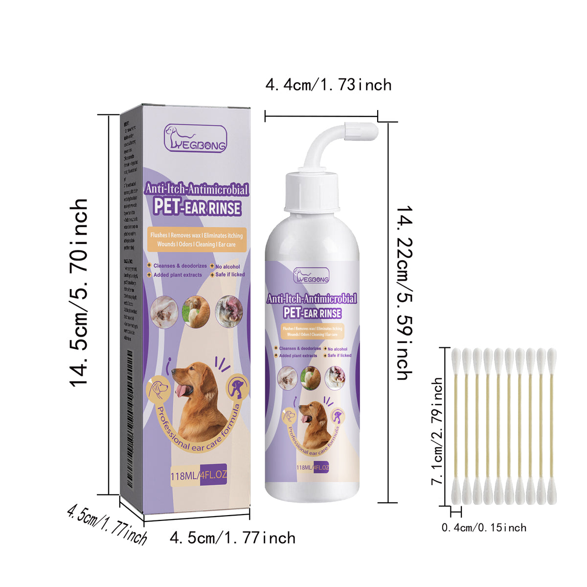 Alcohol-Free Pet Ear Rinse for Dogs and Cats – 4 fl oz (118 ml) with Cotton Swabs – view 10