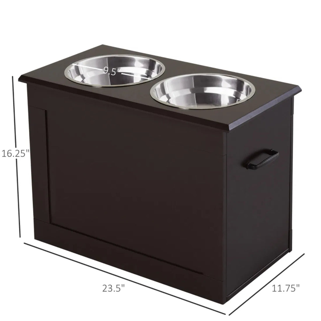 Raised Dog Feeder Stand with Storage &amp; 2 Stainless Steel Bowls for Large Dogs, Dark Brown – view 2