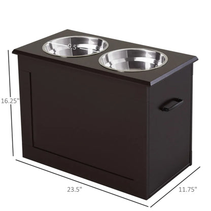 Raised Dog Feeder Stand with Storage &amp; 2 Stainless Steel Bowls for Large Dogs, Dark Brown – view 2