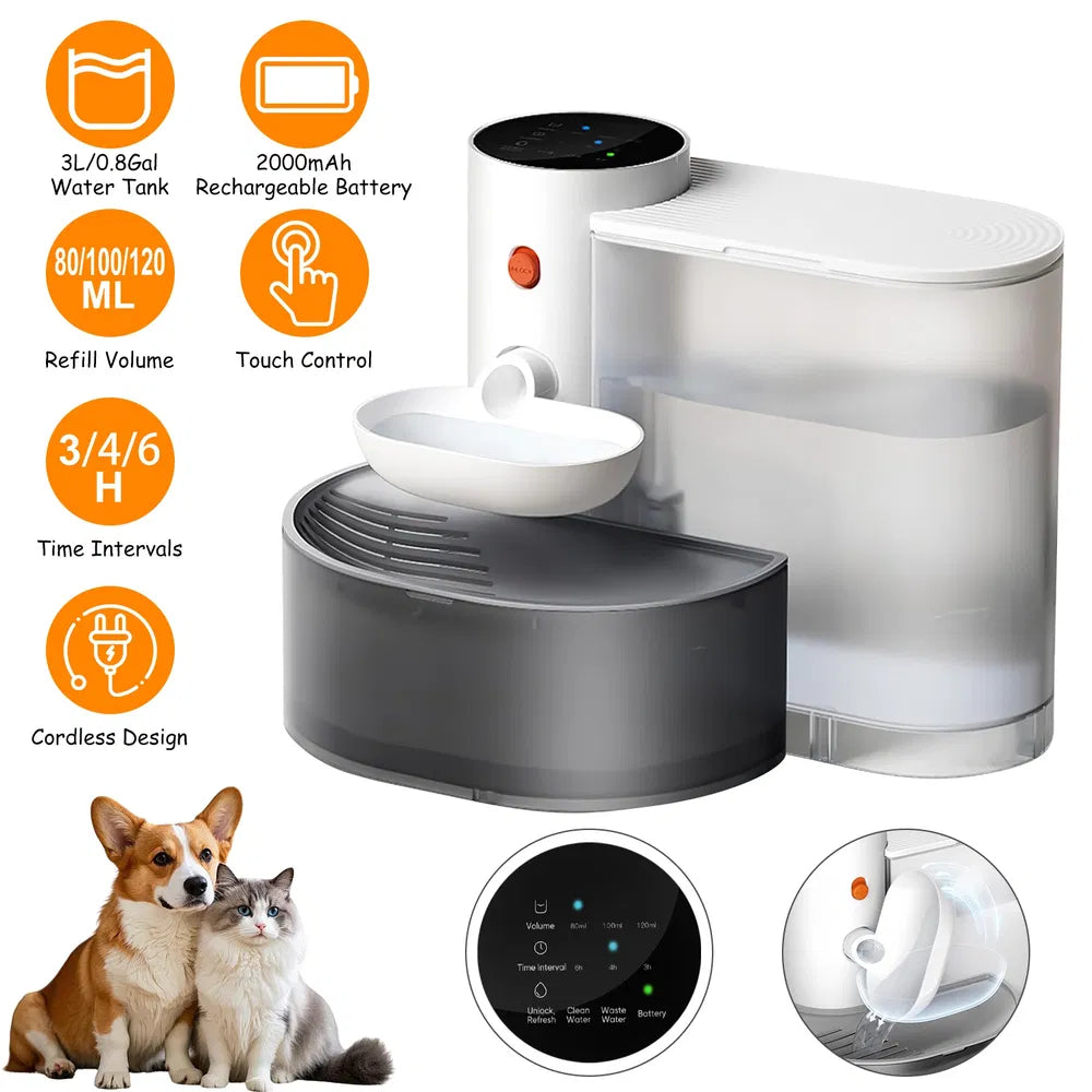 Cordless Rechargeable Pet Water Fountain, 3 L (101 oz) with Touch Control, White – view 6