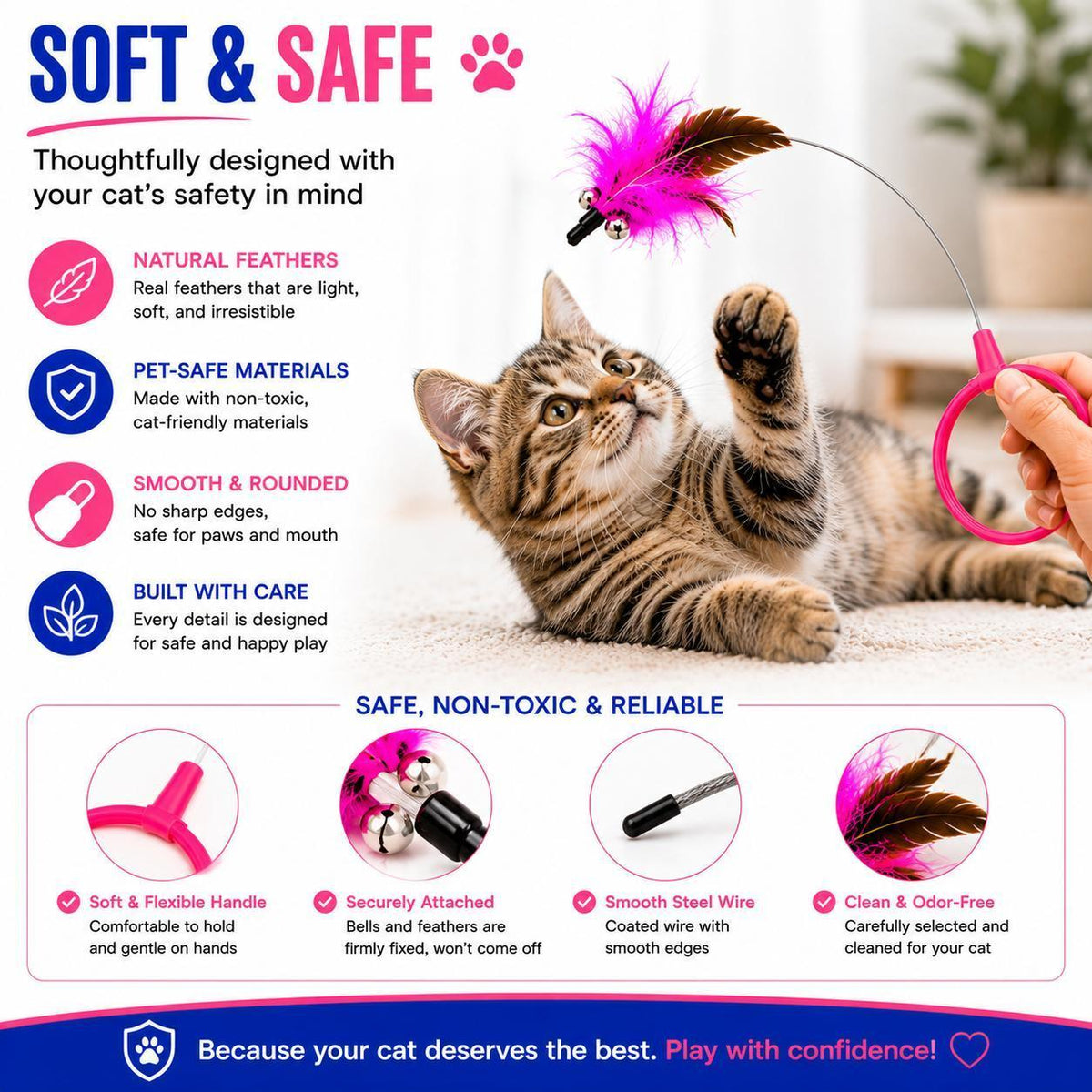 Wearable Cat Feather Collar Toy, Clip-On Feather Teaser for Hands-Free Indoor Play – view 7