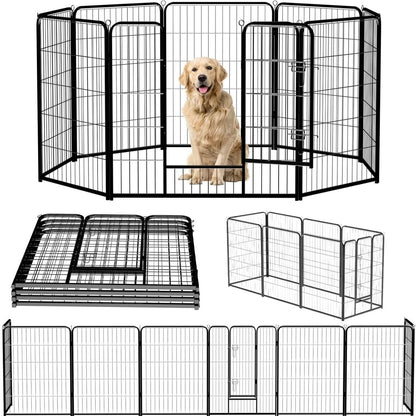 8-Panel Metal Dog Playpen with Gate – Indoor Outdoor Exercise Pen, Handle Lock, 24-Inch, Black – view 3