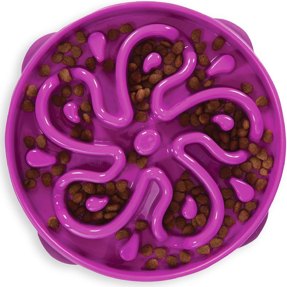 Large Slow Feeder Dog Bowl – 4 Cup Maze Puzzle Design, Non-Slip, Purple Flower Pattern