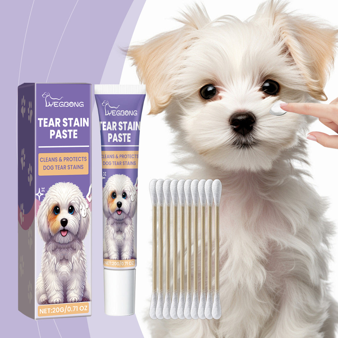 Dog Tear Stain Paste with Honeysuckle &amp; Coconut Oil, 20 g with Cotton Swabs – view 2