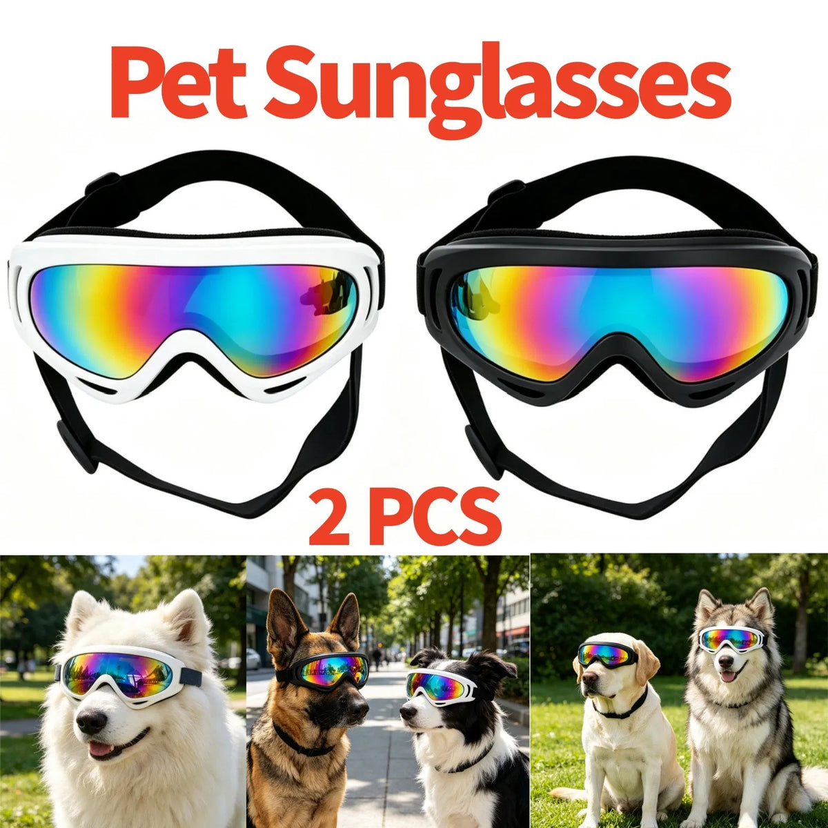 Dog Goggles 2-Pack, White &amp; Black – Adjustable Wraparound Eyewear for Medium &amp; Large Dogs – view 5