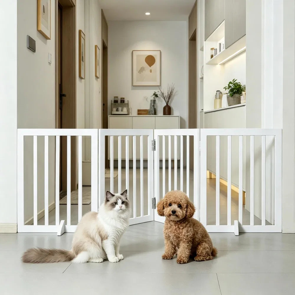 Modern Foldable Pet Gate – 80.3 in Wide, Freestanding, Solid Wood Frame – view 6