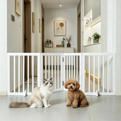 Modern Foldable Pet Gate – 80.3 in Wide, Freestanding, Solid Wood Frame – view 6