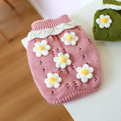 Floral Jacquard Knit Pet Sweater for Cats &amp; Small Dogs – Acrylic Pullover – view 6