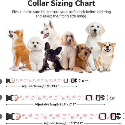 Pink Heart Dog Collar with Pendant – Soft Cotton Adjustable Collar for Dogs &amp; Puppies, White &amp; Pink – view 4