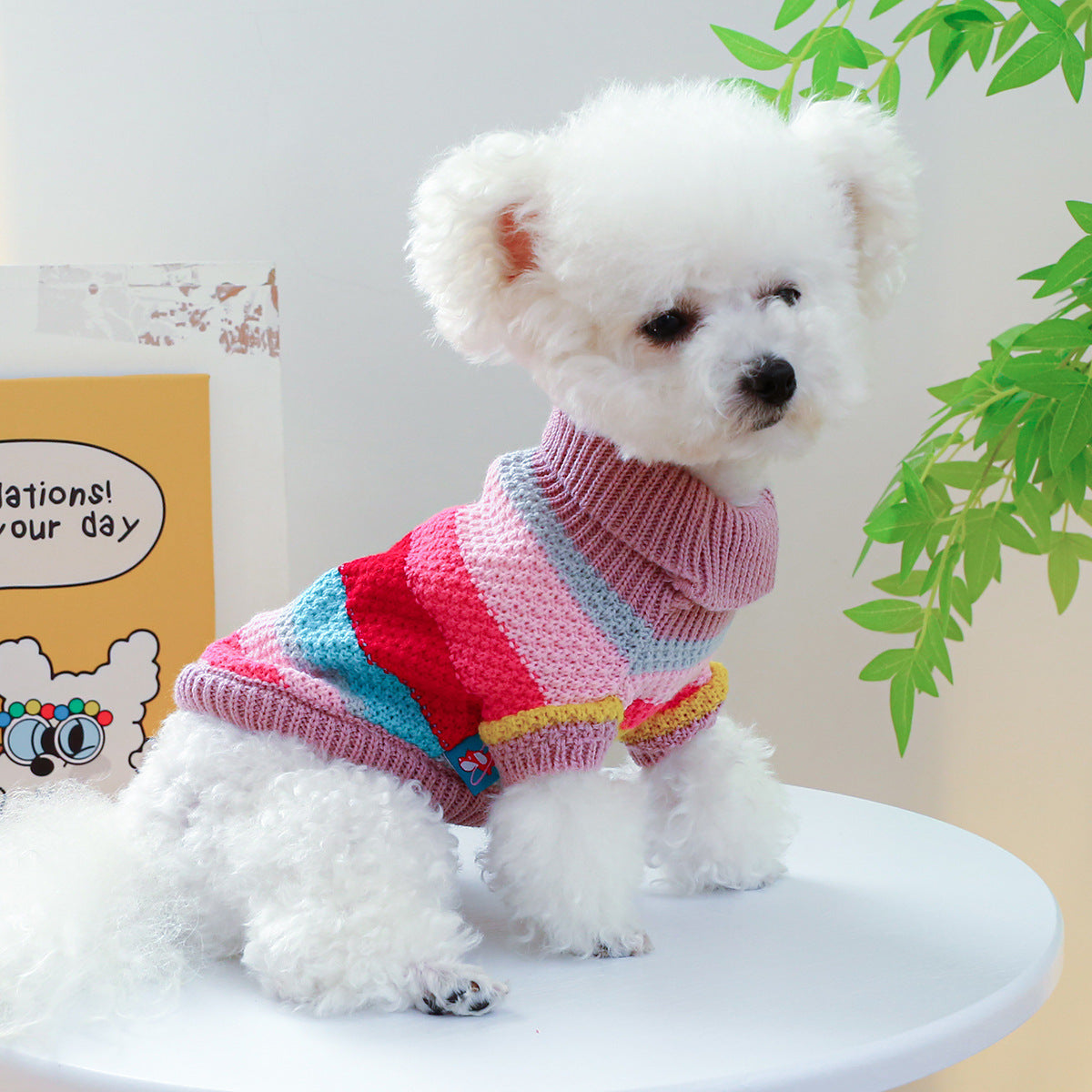 Multicolor Striped Knit Pet Sweater for Dogs &amp; Cats, Casual Acrylic Pullover – view 7