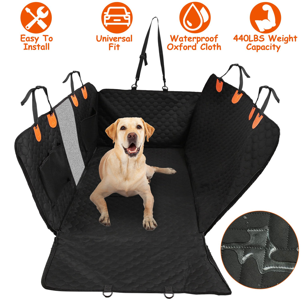 Dog Back Seat Cover with Hard Bottom &amp; Mesh Window – Waterproof Seat Extender for Cars &amp; SUVs