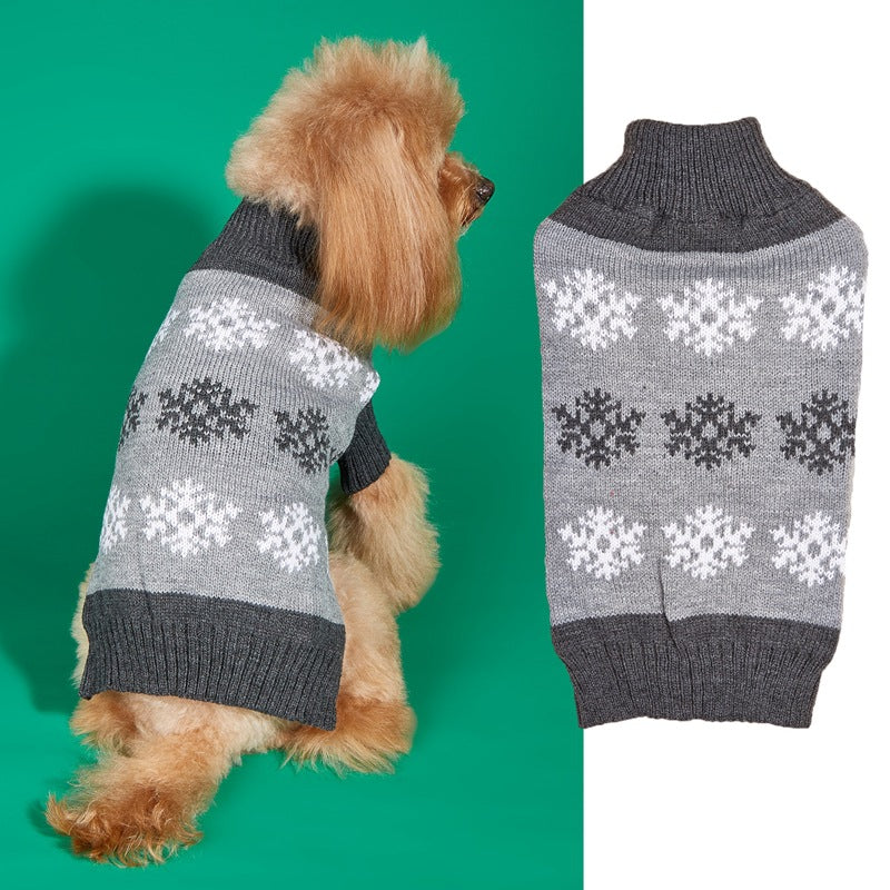 Snowflake Knit Dog Christmas Sweater in Dark Brown &amp; Gray, Sizes XXS–XL – view 3