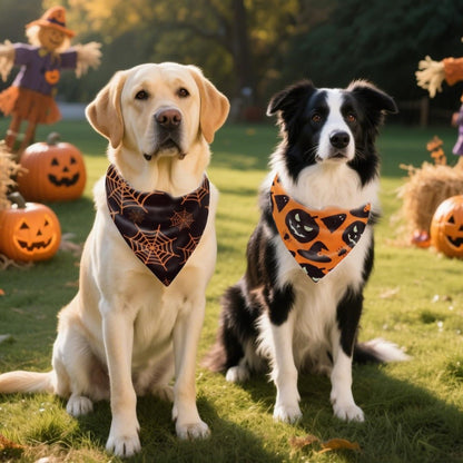 Halloween Dog Bandanas 2-Pack – Reversible Pumpkin &amp; Spider Web Scarves for Medium &amp; Large Dogs, Orange – view 8