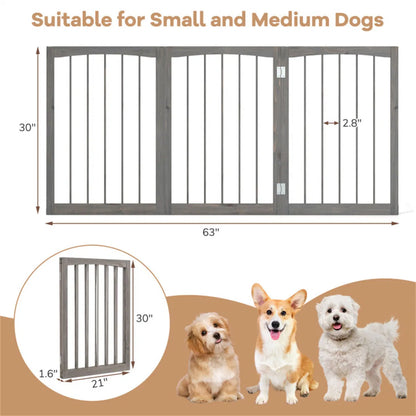 3-Panel Wooden Pet Fence – Gray, 63 x 30 in, Solid Fir Wood – view 3