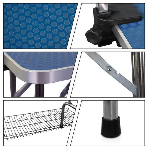 Folding Pet Grooming Table, 36 Inch – Stainless Steel Legs, Adjustable Arm &amp; Basket, Blue – view 3
