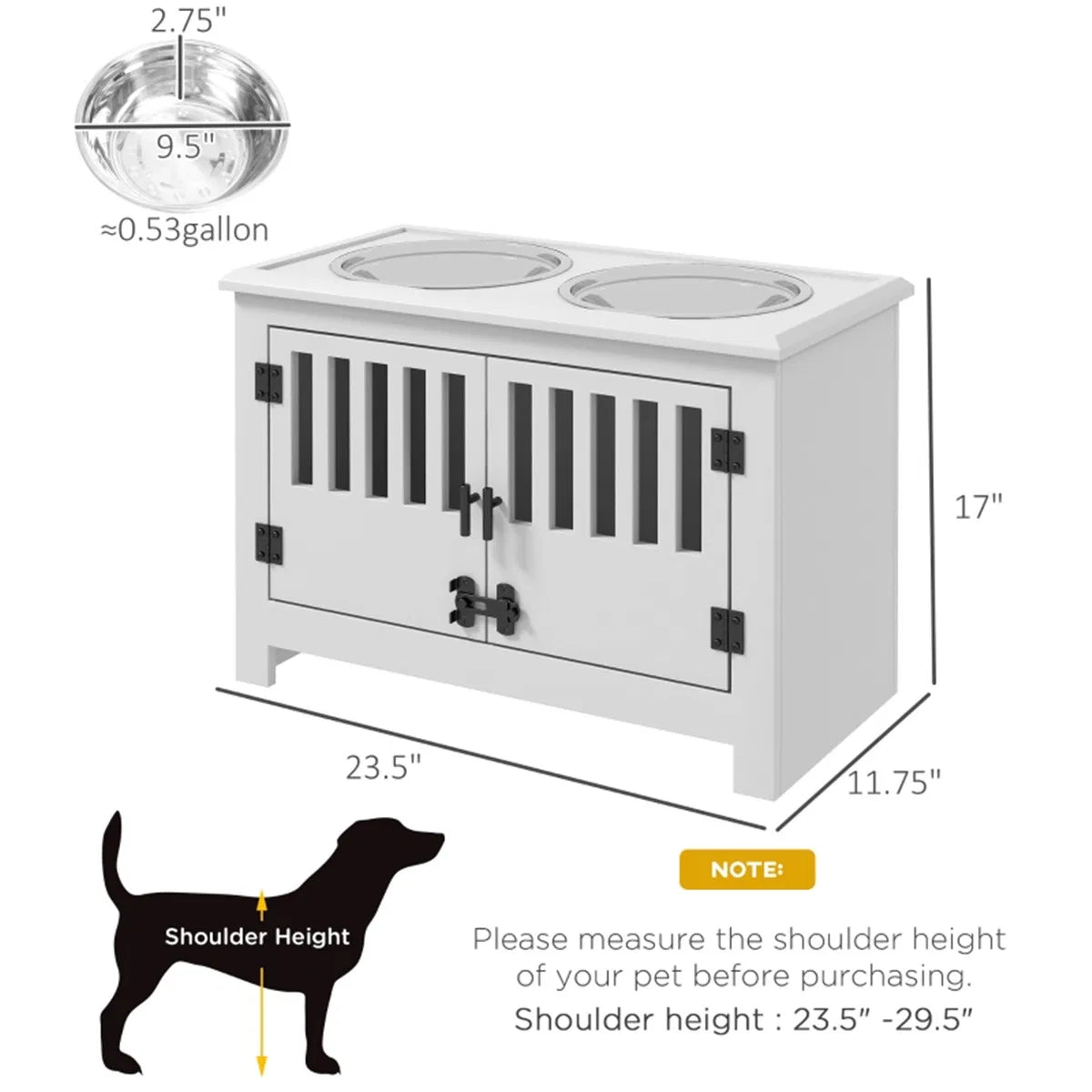 Elevated Dog Feeder Cabinet with 37 L Food Storage – 2 Stainless Steel Bowls, White – view 3