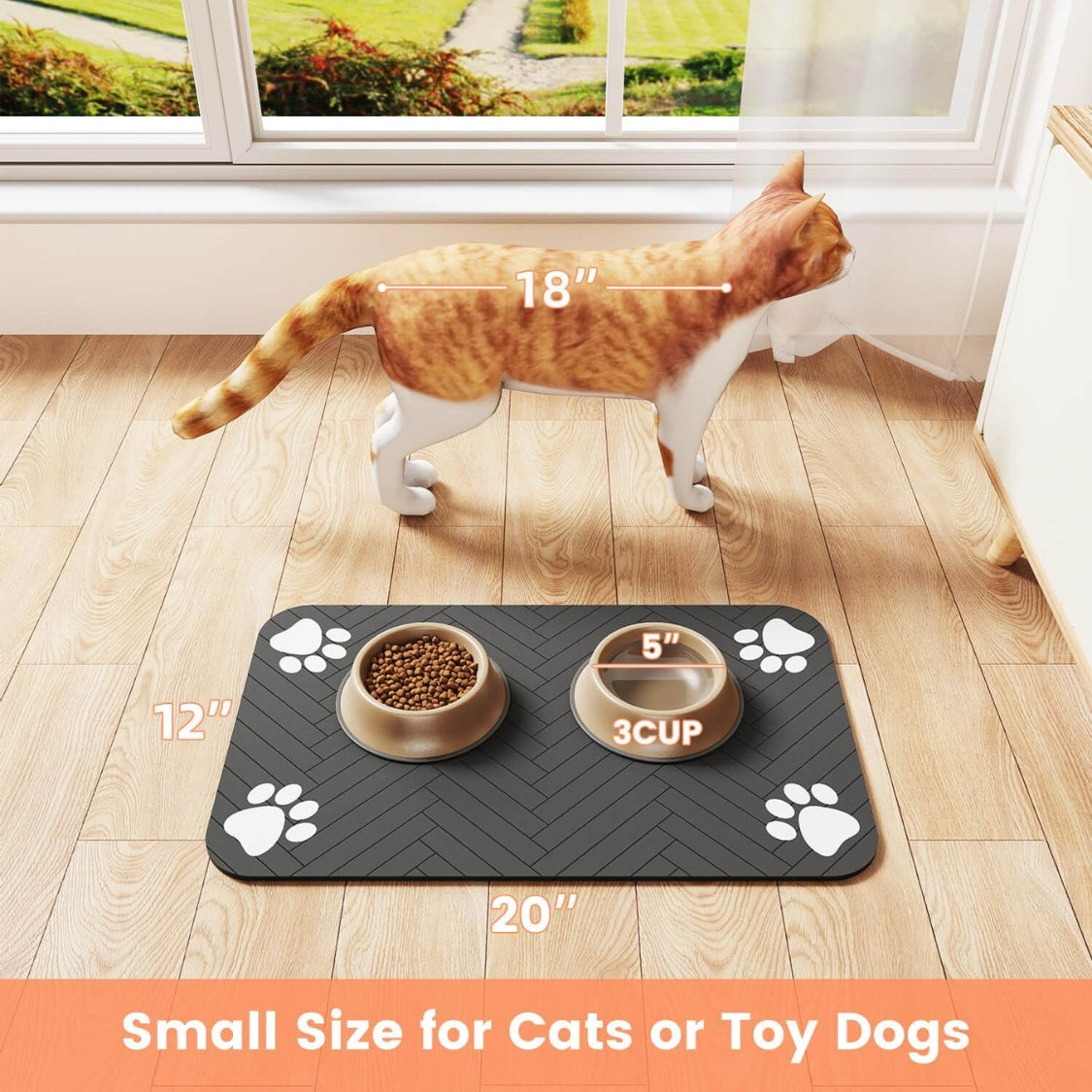 Absorbent Dog Food Mat – Stain-Resistant Pet Placemat with Waterproof Rubber Backing, Black – view 8