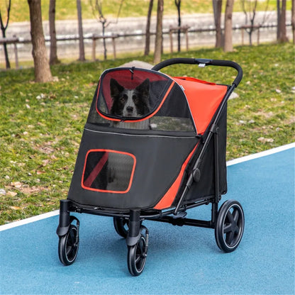 Foldable Dog Stroller for Medium &amp; Large Dogs – One-Step Fold, Shock Absorbers, Up to 66 lbs, Black/Red – view 8