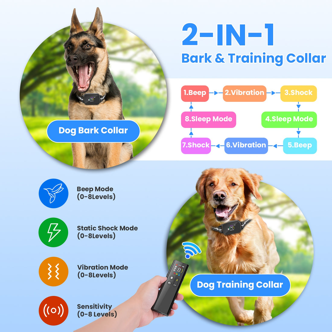 2-in-1 Dog Training &amp; Bark Collar with Remote – 3300 ft, Auto Bark Mode, IP68, 1–3 Collars – view 2
