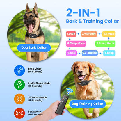 2-in-1 Dog Training &amp; Bark Collar with Remote – 3300 ft, Auto Bark Mode, IP68, 1–3 Collars – view 2