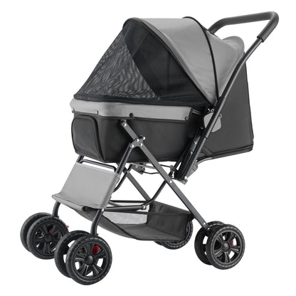 Foldable Dog Stroller with Reversible Handle – 4-Wheel Pet Stroller for Dogs &amp; Cats Up to 44 lbs