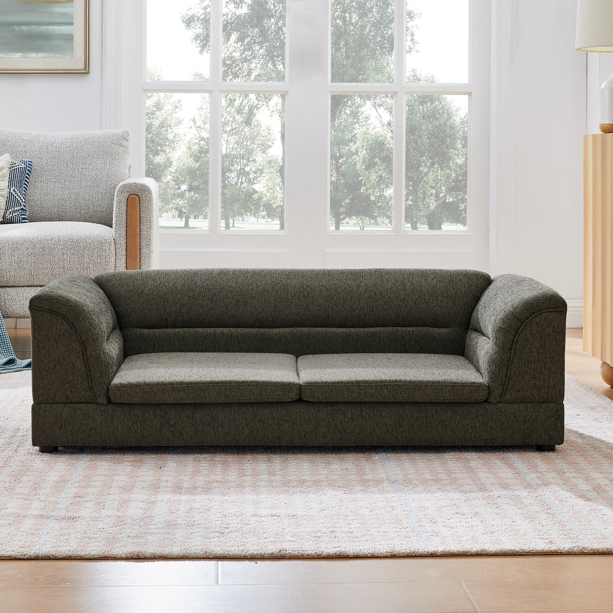 Oversized Dog Sofa Bed with Curved Armrests – Linen Pet Couch for Large Dogs, Dark Gray – view 5
