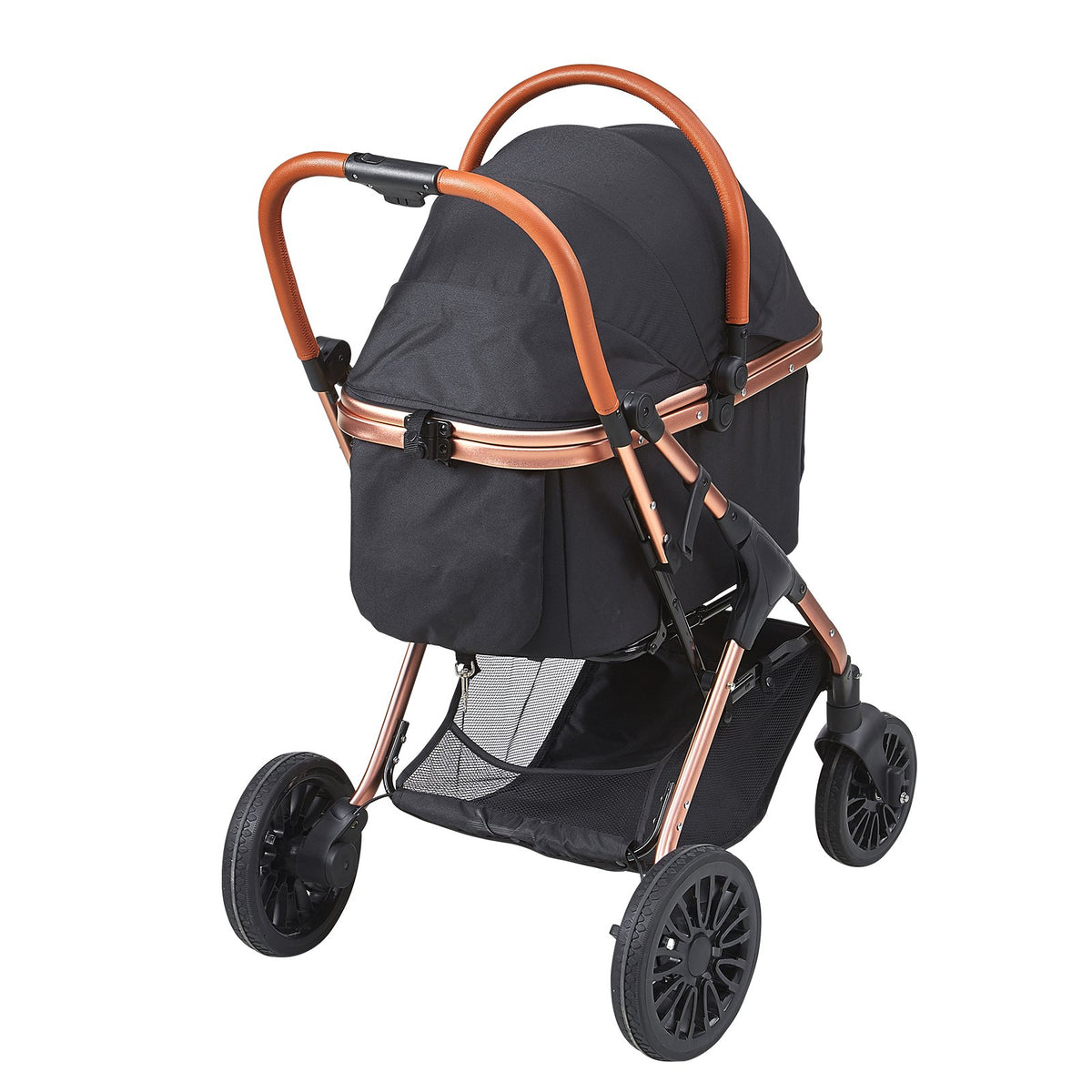 4-Wheel Dog Stroller with Detachable Carrier – Aluminum Frame, Brakes, Up to 66 lbs, Black