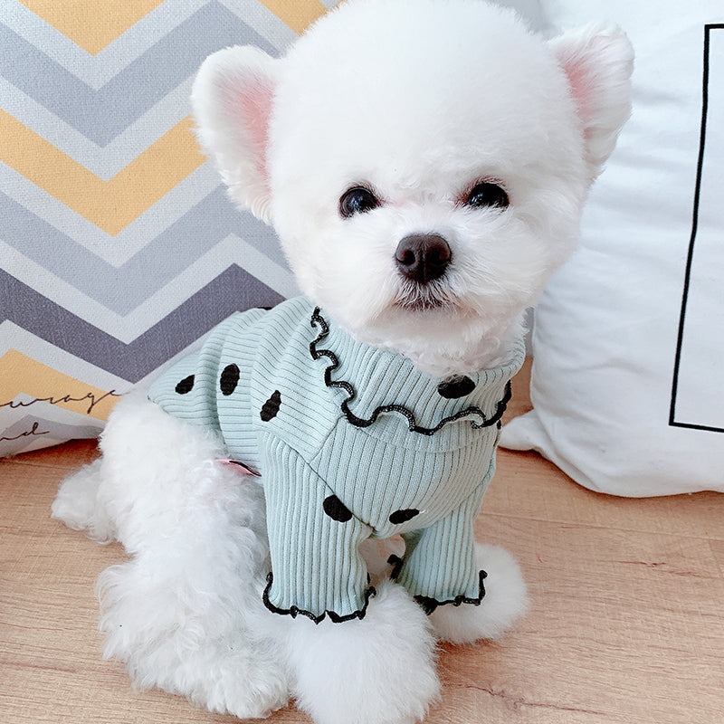 Polka Dot Turtleneck Dog Shirt – Cotton Base Layer Top in Pink, Yellow or Green – view 7