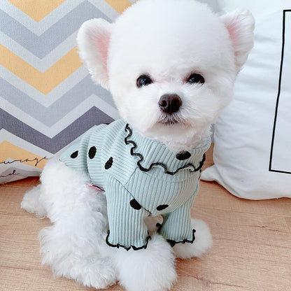Polka Dot Turtleneck Dog Shirt – Cotton Base Layer Top in Pink, Yellow or Green – view 7