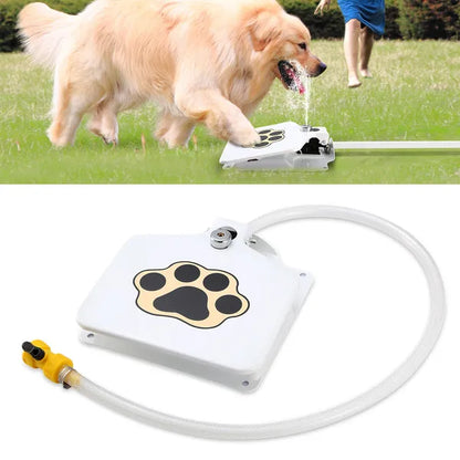 Outdoor Step-On Dog Water Fountain with Paw Pedal, Hose &amp; Splitter, White